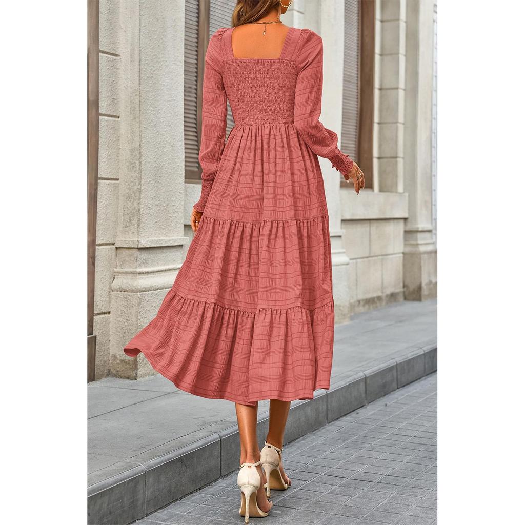 Damenmode Lässig Einfarbig Quadratischer Ausschnitt Langarm Kleid