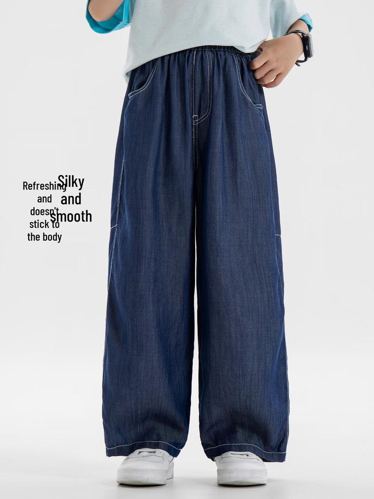 Boys' Summer 2026 Tencel Jeans: Stylish Curved-Leg, Fade-Resistant Pants for Medium to Large Children