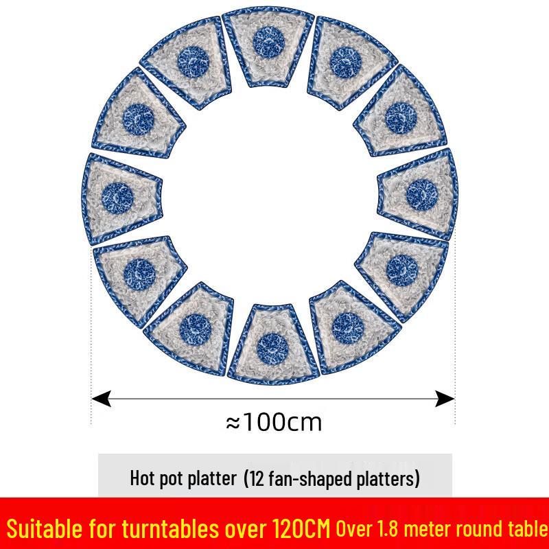 Naijiang Retro Chinese Blue & White Ceramic Fan Plate Set