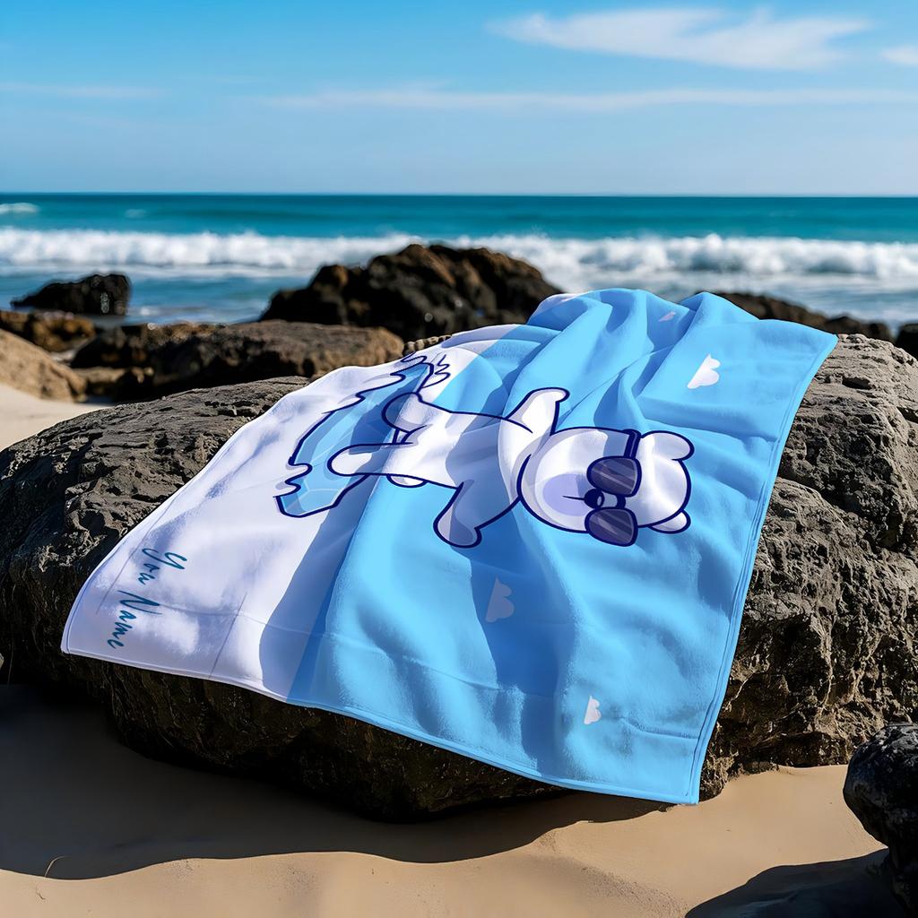 1pc "Your Beach Is My Way" Beach Towel - Ultrafine Microfiber, Quick-Dry, Rectangular, Contemporary Style with Cartoon