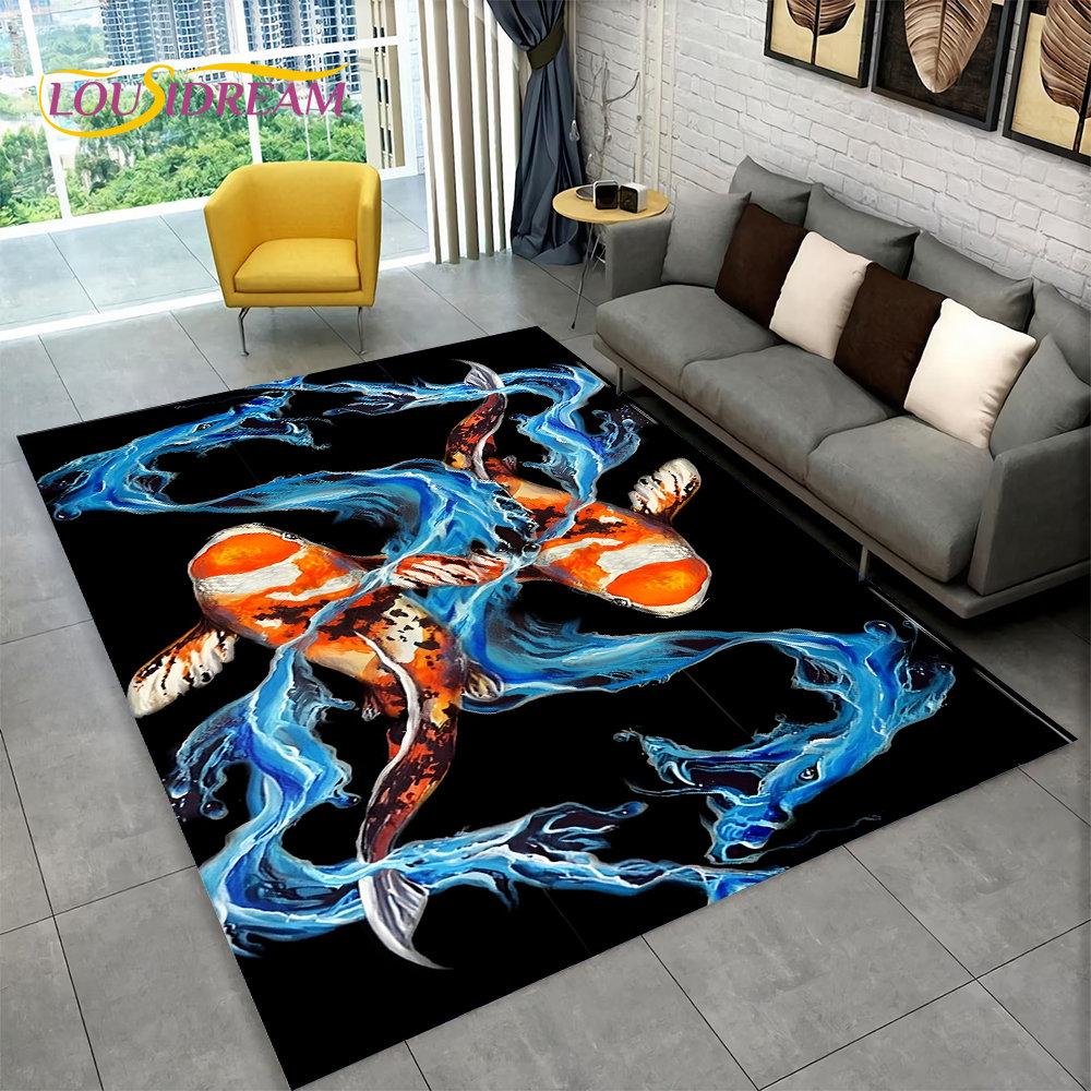 3D Pastoral Tai Chi Carp Fish Area Rug,Carpet Rug for Living Room Bedroom Sofa Doormat Decor,Kid Play Kitchen Non-slip Floor Mat