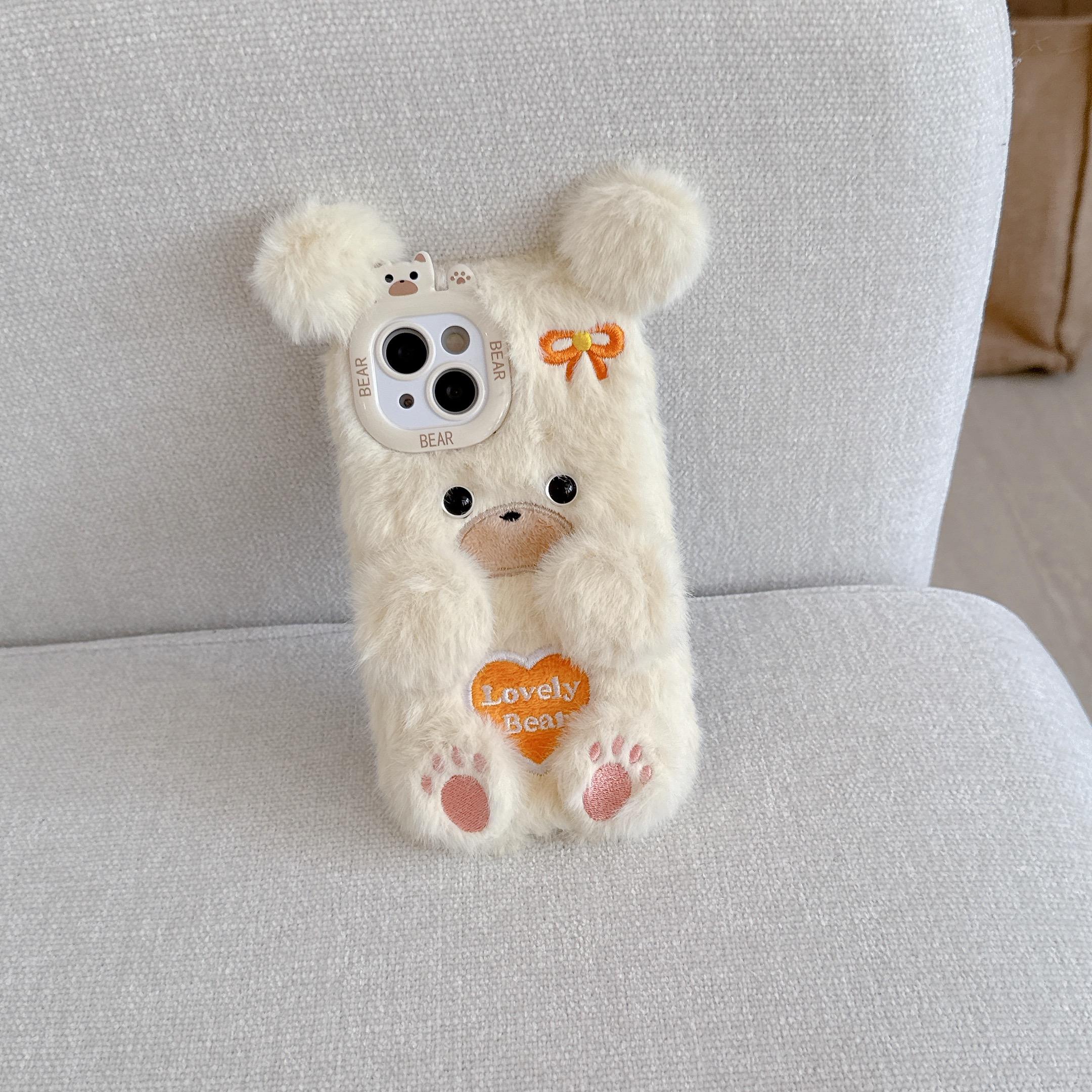 

Мультяшный милый цветочный медведь плюшевый чехол для телефона парные осенне-зимние теплые аксессуары для телефона для iPhone 16 15 Pro Max For iPhone 16 Pro Max