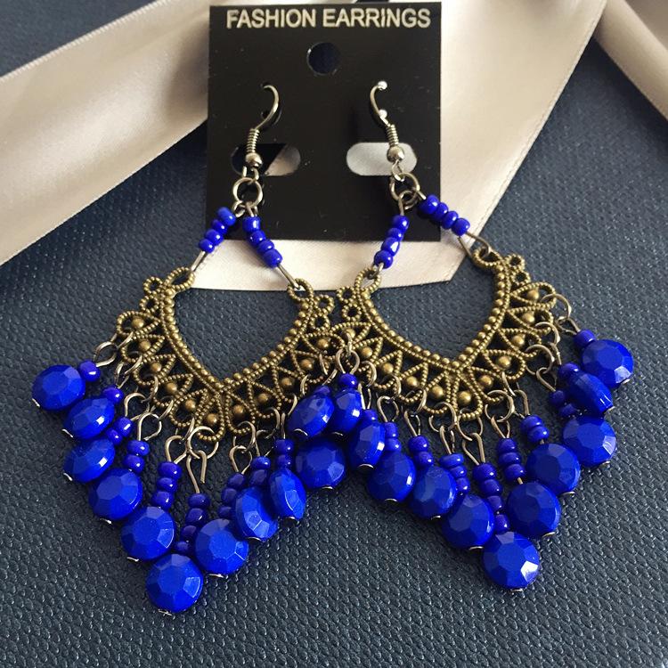 Popular earrings Bohemian retro fringed long beaded earrings colorful earrings women