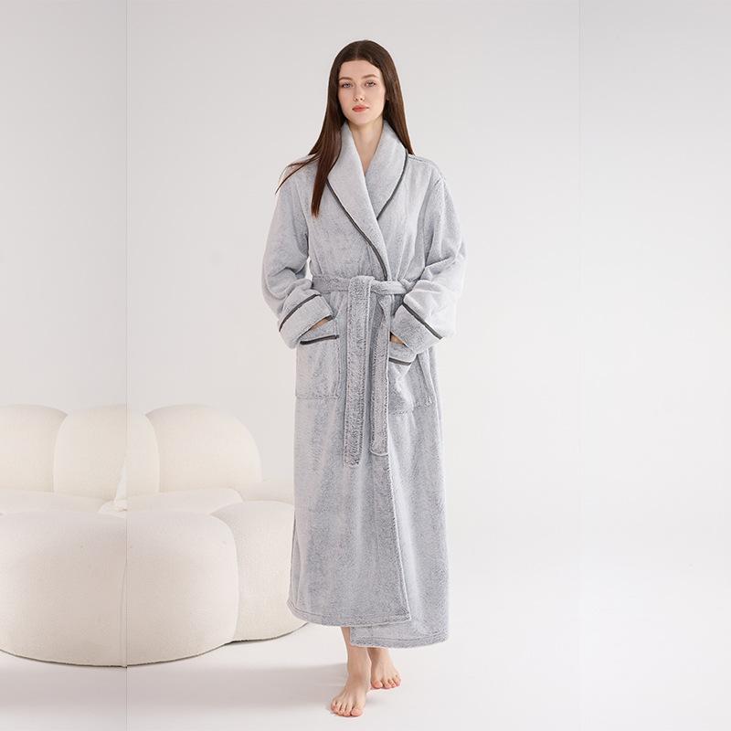 Nightgown Winter Bathrobe Couple Long Double-sided Fleece Pajamas Warm Winter Home Bathrobe Men and Women Morning Robe