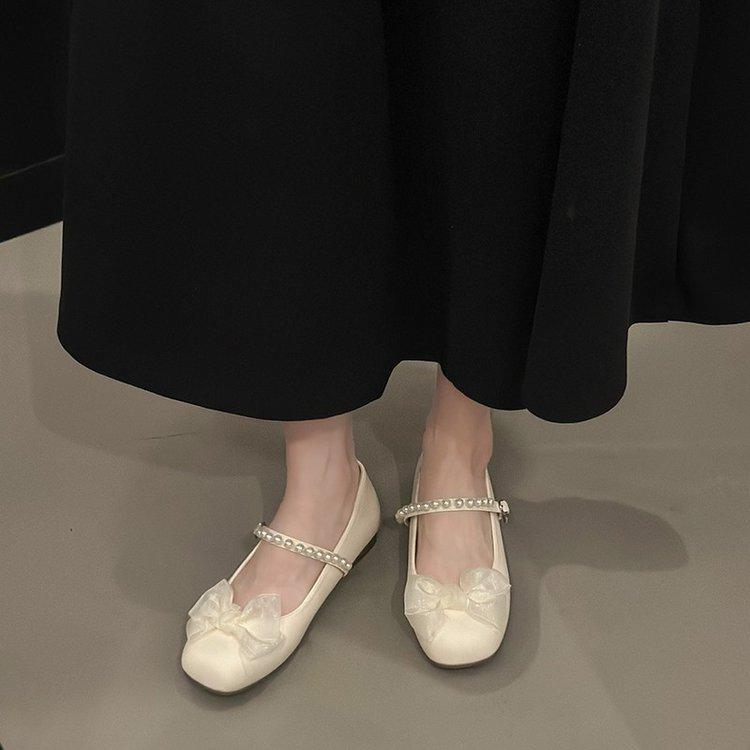 French evening breeze gentle single shoes women's 2025 summer new retro temperament casual soft sole bow fairy shoes