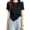 Summer 2025 Hot Pink High-Waist Slim Fit Hollow Short-Sleeve T-Shirt for Women