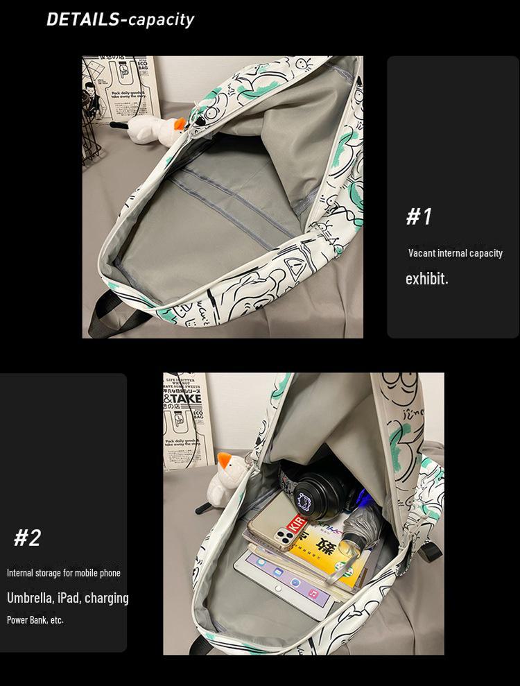 Korean-Style Graffiti Nylon Backpack: Large Capacity for Students & Couples