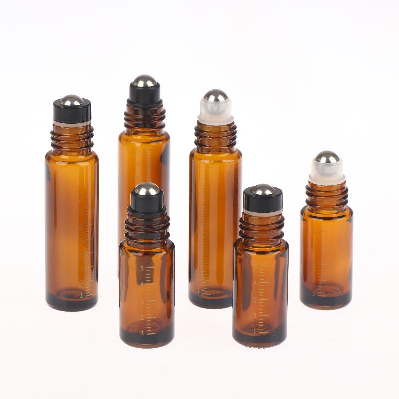 5ml 10ml Bursztynowe Przezroczyste Szklane Butelki Roll-on Plastikowa Nakrętka Imitująca Drewno Próbne Buteleczki z Kulka do Olejków Eterycznych Perfum