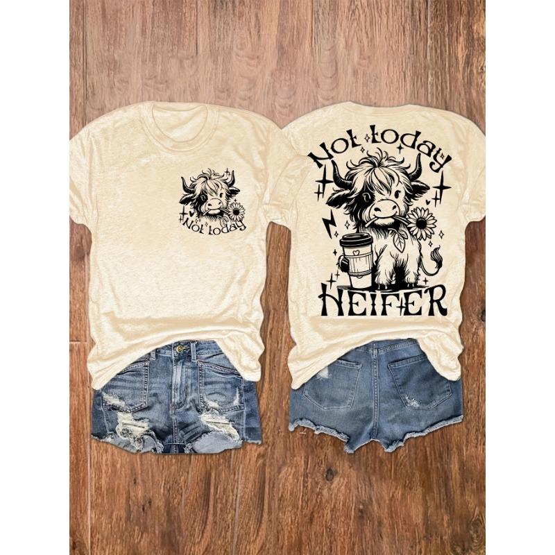 

Western Style Letter Print Round Neck T-shirt, Casual Vacation Short-sleeved Tops for Women, Women s Clothing XL