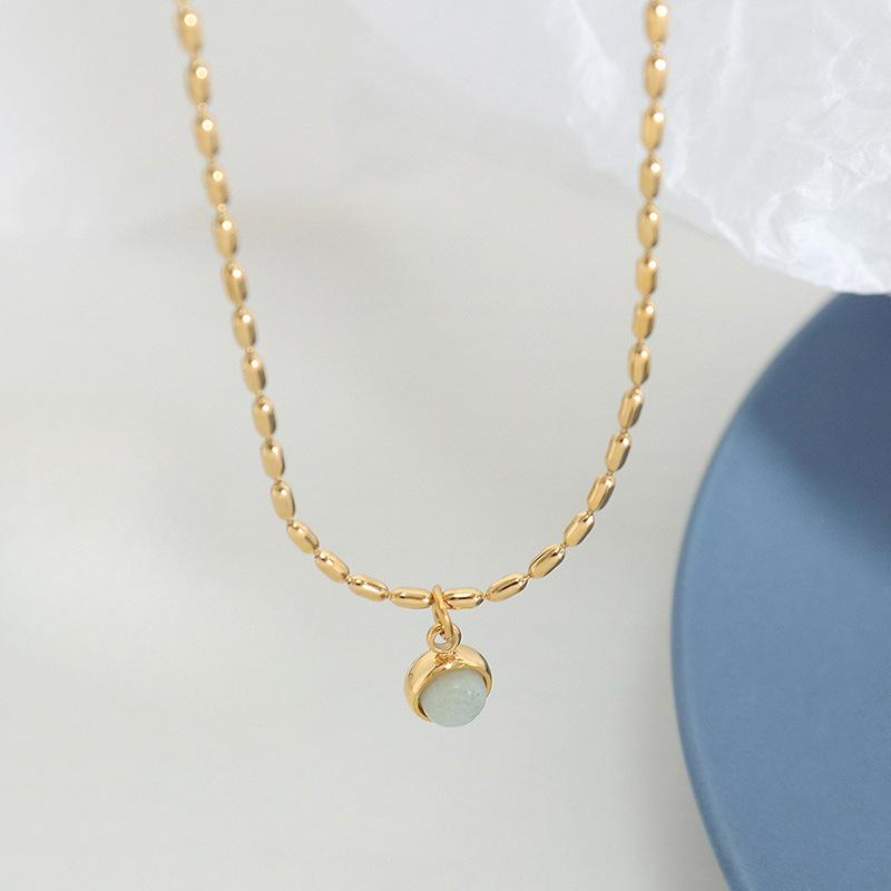 Court Retro Natural Stone Rice Bead Chain Necklace New Titanium Steel Gold-Plated Jewelry