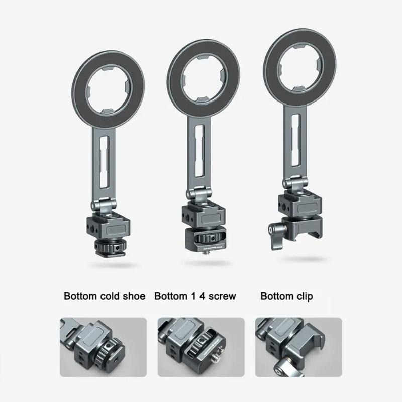 Collapsible Metal Phone Holder Featuring Magnetic Locking System Double Orientation Shoots Cold Shoe Expansion Interface