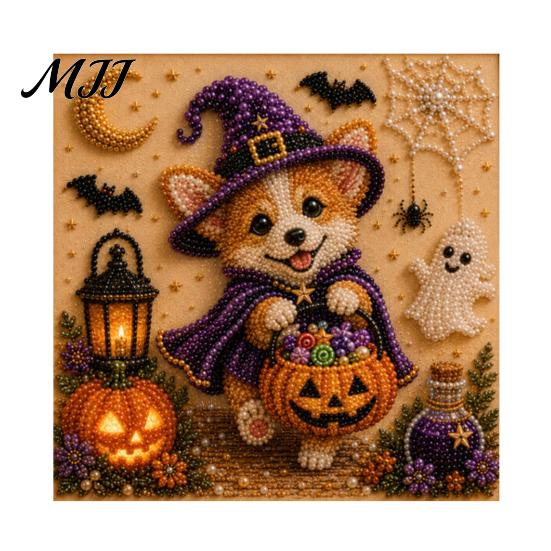 Therapeutic Art for Beginners Halloween Faux Pearl Painting Kit, Puppy Ghost 3D Craft Unique Handmade Gift Idea Adults Beginners, Home Wall Decor, DIY
