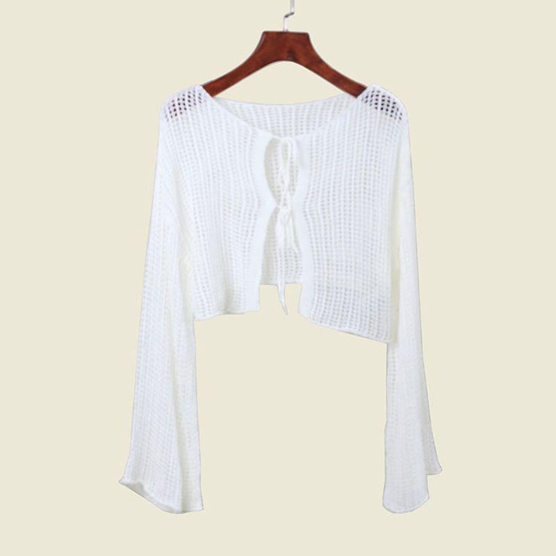 Export Single Japanese Style Fashion Women's Wear Cut Out Short Cardigan Spring and Summer Outdoor Wear Flare Sleeve Sweater