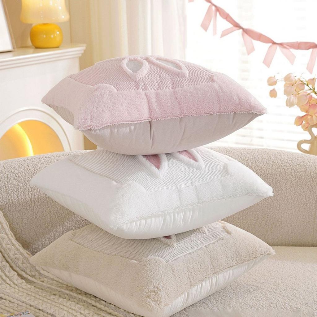 Rabbits Plush With Knitted Texture, Rabbits Pillowcase, Detachable Cover, Soft Decoration For Bedroom, Living Room, Sofa