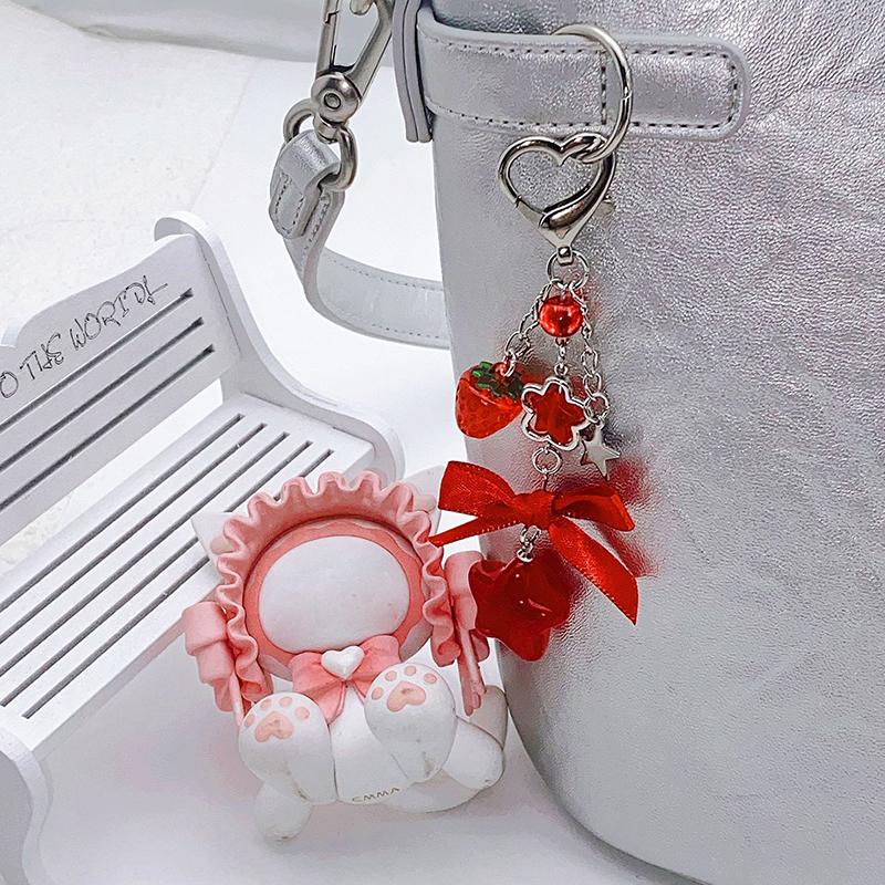 Fashionable Strawberry Keychain Star Purse Pendant Sweet Bowknot Key Ring Exquisite Backpack Decoration Accessories Gifts