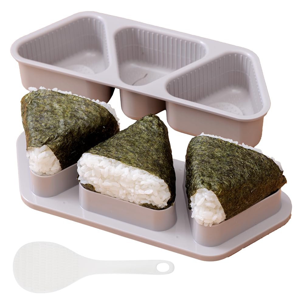 Aimedia Onigiri Maker Triangle Rice Ball Holds 3 Large Rice Includes Rice Dishwasher Easy and Quick Bento Box Made in Easy Rice Ball Maker - Mold,