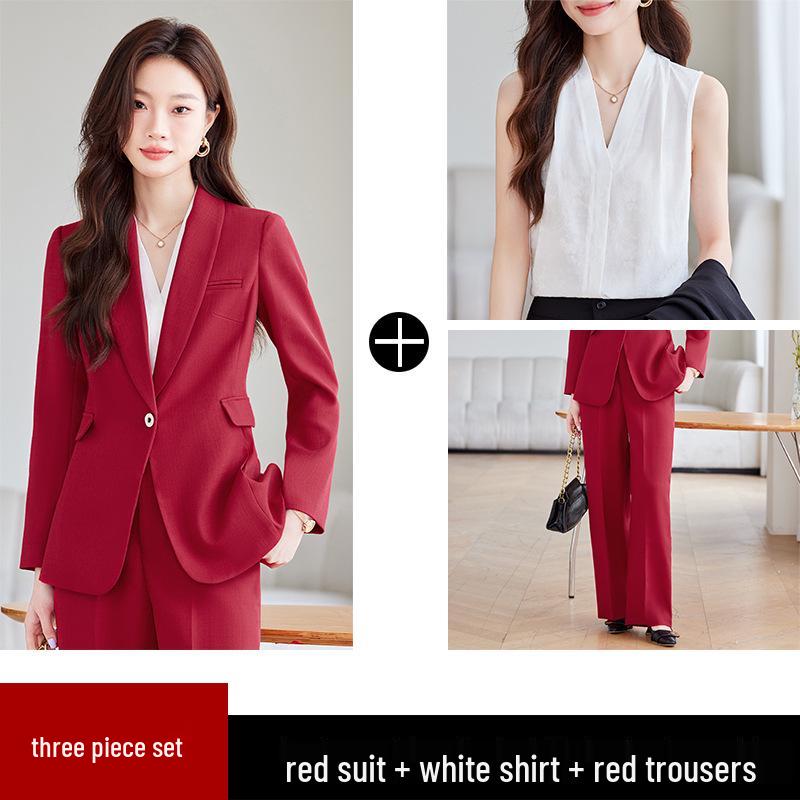 Ensemble Tailleur Classique Rouge pour Femme - Blazer Élégant pour Tenue Formelle et de Travail