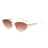 Occhiali da Sole Trendy Senza Montatura Cat Eye in Metallo Donna Montatura Piccola Marca di Lusso Occhiali da Sole con Borchie Tonalità Femminile Elegante Unico Occhiali