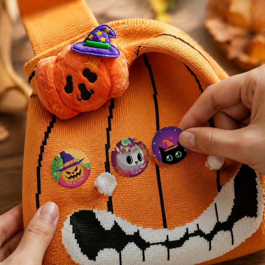 Halloween Pumpkin Treat Bag Decorative Soft with Stickers Cute