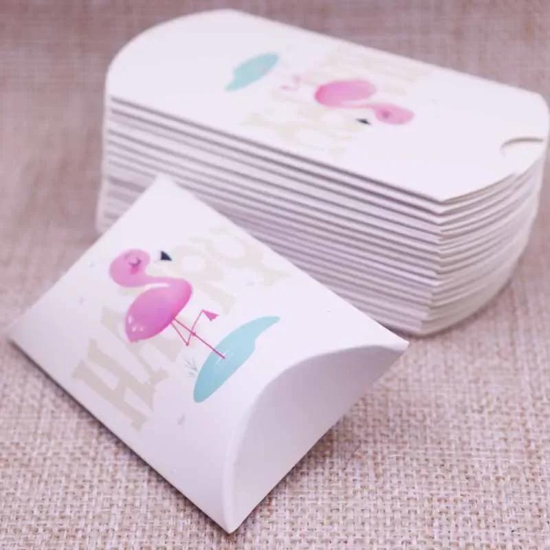 50pcs Marble Style Box Anniversary Gift Box Wedding Present Flamingo Design Box Paper Pillow Cardboard Jewelry Packing