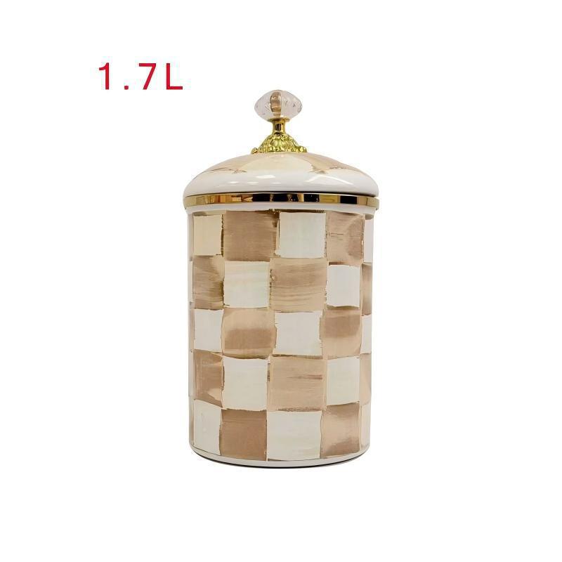 Checkered Black & White Enamel Kettle with Diamond Lid, Wooden Handle, Angled Spout, 2L Capacity - Classic All-Season Teapot