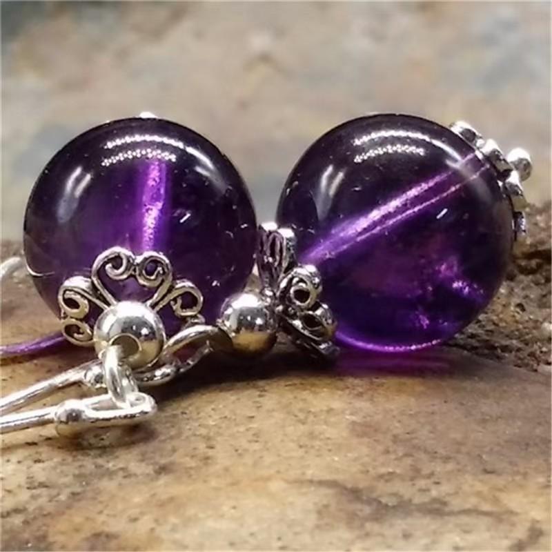 Amethyst Ear Hook Earrings Amethyst Natural Chalcedony Agate Earrings Popular Korean Earrings Elegant Geometry