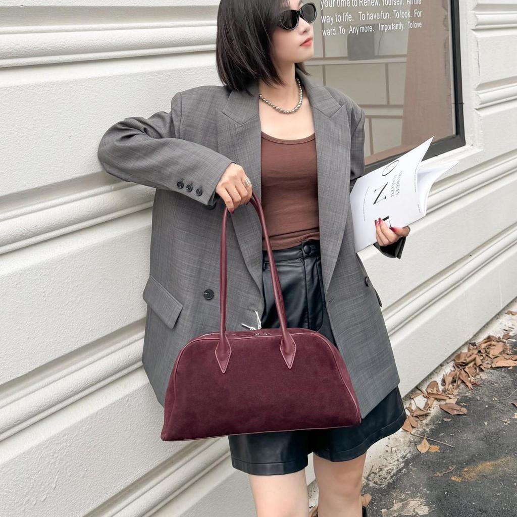 French Retro Frosted Cowhide Tote Bag - 2024 Large Capacity Shoulder Baguette for Women