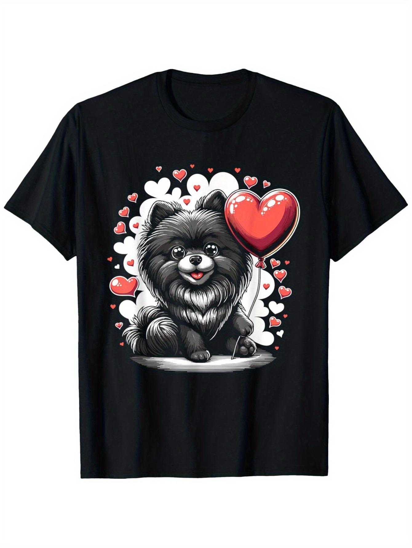 Black Pomeranian Dog Valentines Day Dog Owner Valentines Day Tshirt Suitable All Unisex and WOMEN Outdoor Shortsleeved Tshirts S