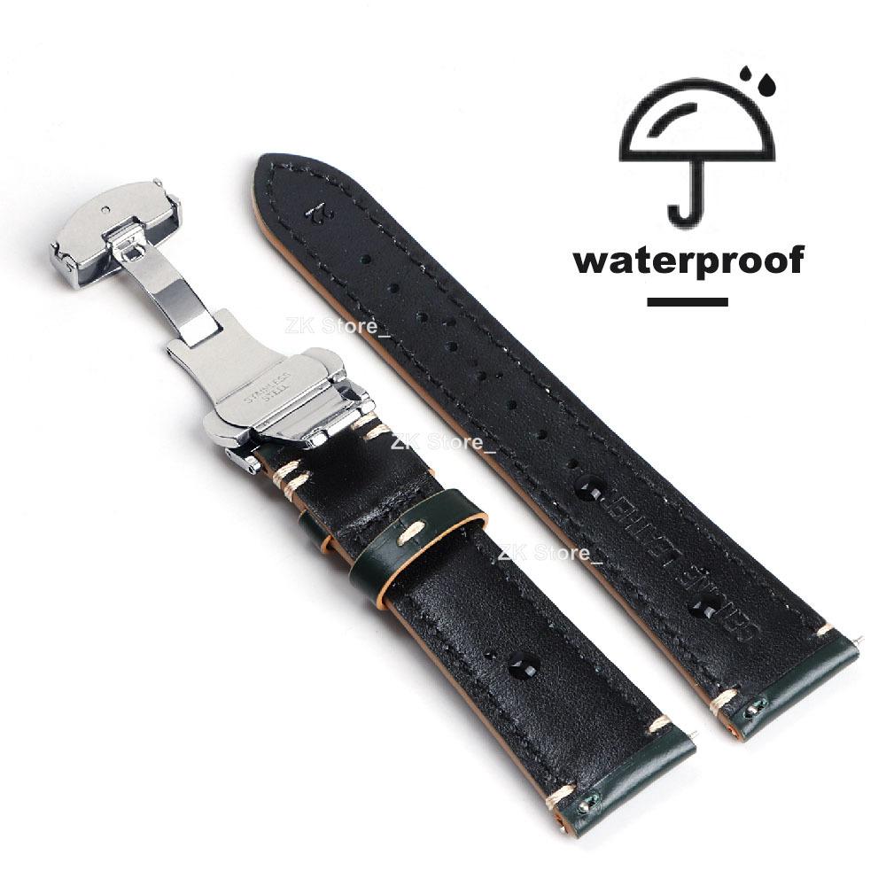 Echtes Leder Uhrenarmband 20/22/24mm Uhrenarmband Edelstahl Faltschließe Armband Gürtel für Herren Rot Schwarz Grün Blaues Band