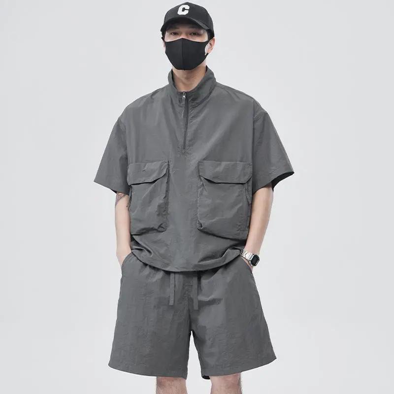 

Casual Sportswear Suit for Men Solid Color Loose a Complete Set of Teenagers American Handsome Loose Versatile Two-piece Set L сірий колір