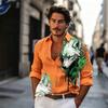 Men Button‑up Long Sleeve Shirt Wild Wolf‑head Splash‑art Motif Turn‑down Collar Leisure Street Theme‑party Gathering Outfit