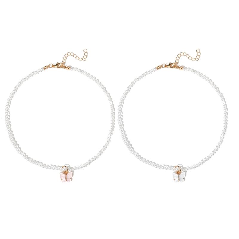 Y2K Pearls Bead Butterfly Pendant Necklace Women Fashion Egirl Punk Grunge Clavicle Chain Fashion Valentines Day Gifts