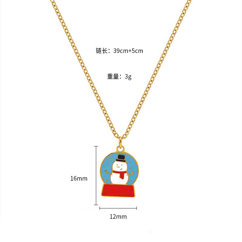 Christmas Cartoon Oil Dripping Elk Snowman Bell Necklace, Creative Design Gift Versatile Item Pendant Woman