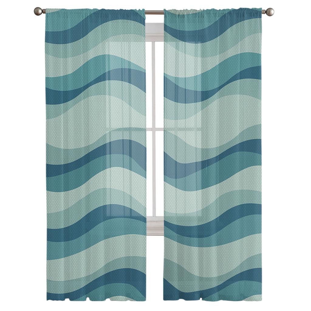 Lines Waves Waves Gradient Voile Sheer Curtains For Living Room Window Chiffon Tulle Curtain Kitchen Bedroom Drapes Home Decor