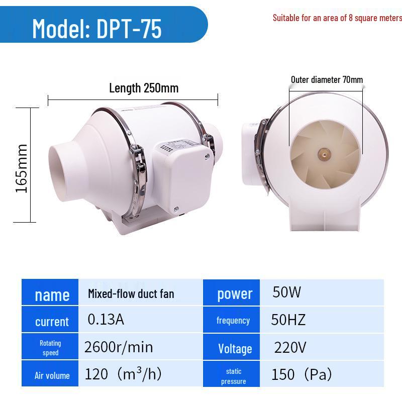 Powerful Mixed Flow Booster Duct Fan for Bathroom & Kitchen Exhaust