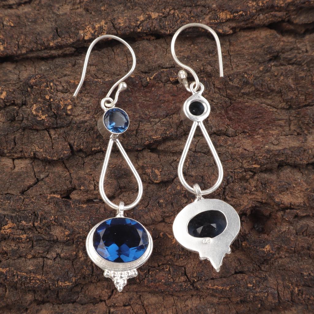 Natürlicher London Blue Topas Edelstein 925 Sterlingsilber Handgefertigte Ohrringe 2,50" EE-132-15