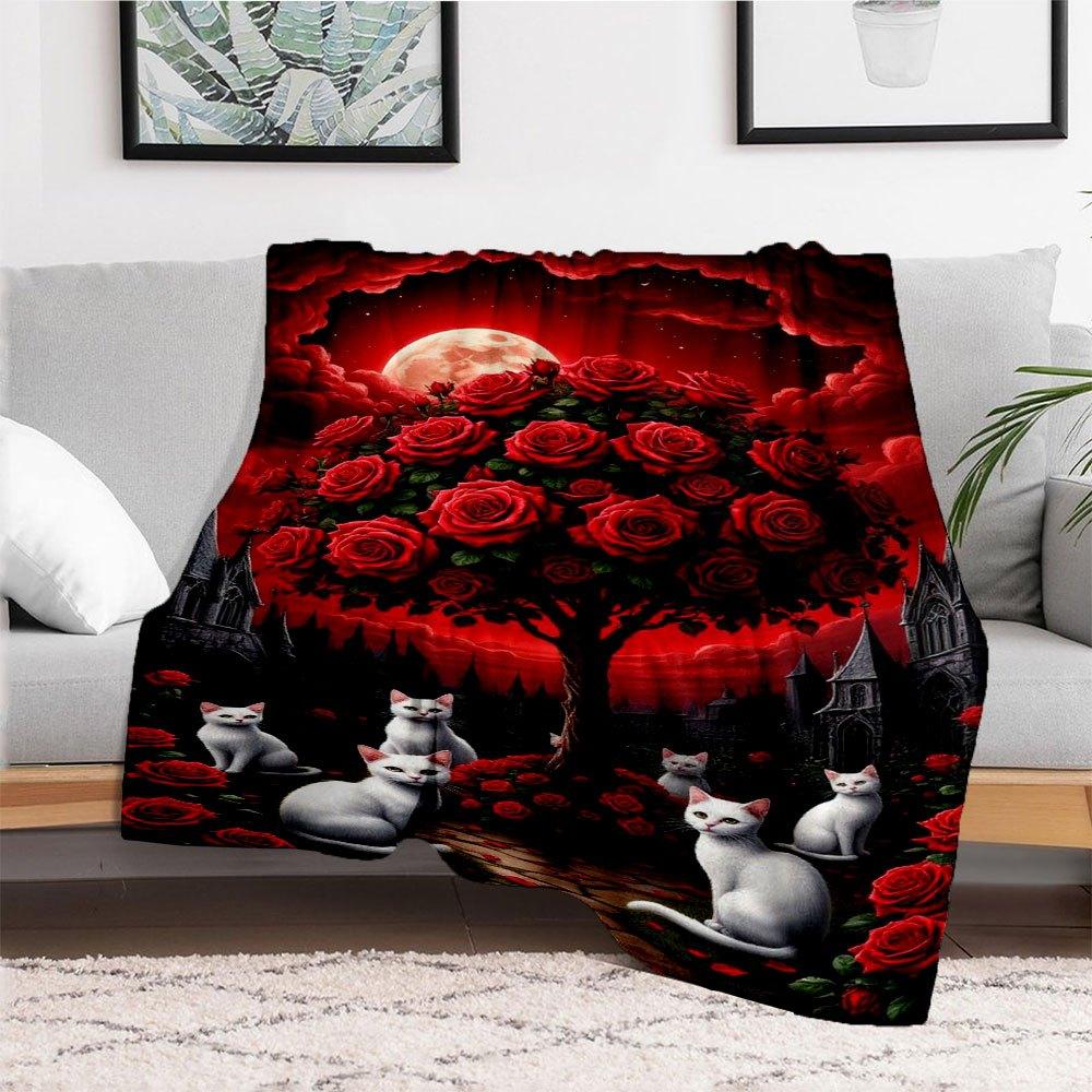 Enchanted Rose Garden Fantasy Wall Art PrintBlanket Flannel Throw Blanket for Sofa, Bed, Travel, Camping, Office, Couch, Chair