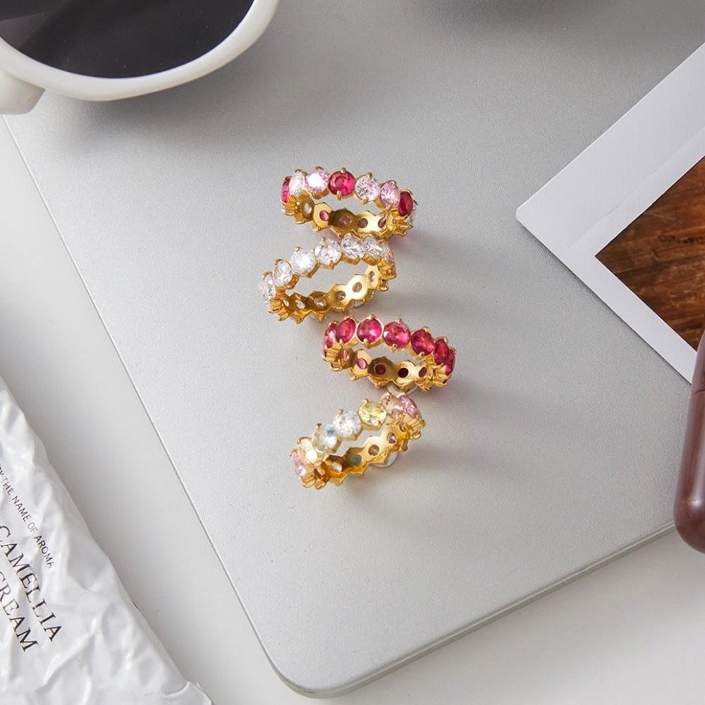 Purple Zircon Ring Rose Red Stackable Ring Fashion Stainless Steel Ring  Simple Design