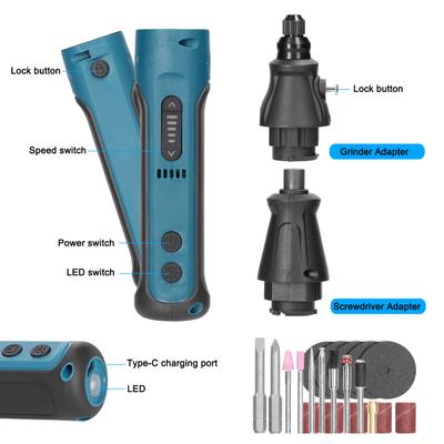 2-in-1-Schleifstift-Treiber-Set, kabellos, Typ-C, wiederaufladbar, Mehrzweck-Elektro-Mini-Elektrowerkzeug