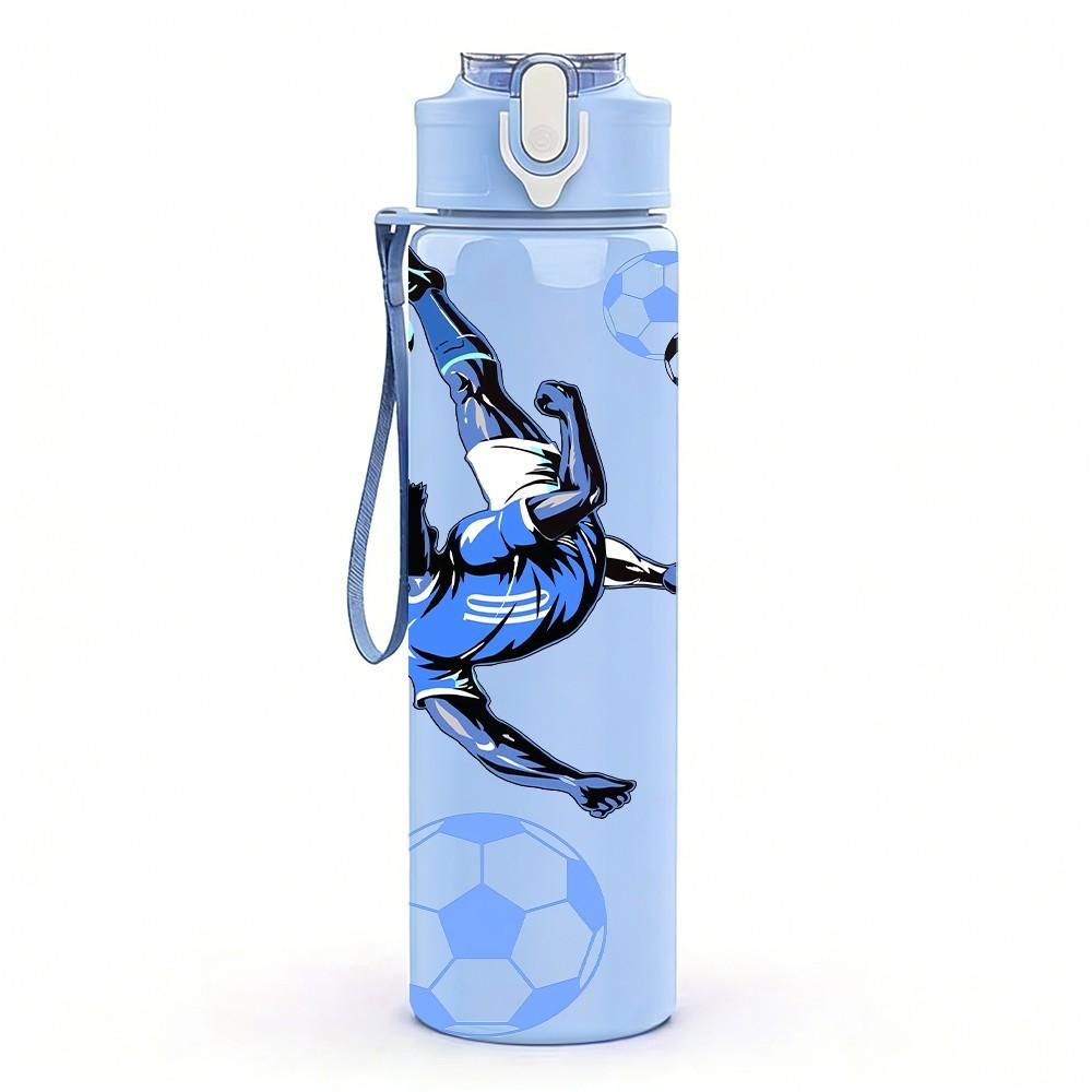 1PC Soccer Player Kick Ball Print 750ml Color Plastic Sports Water Bottle Leakproof Flip Straw Lid Suitable for Sports Office Home Use