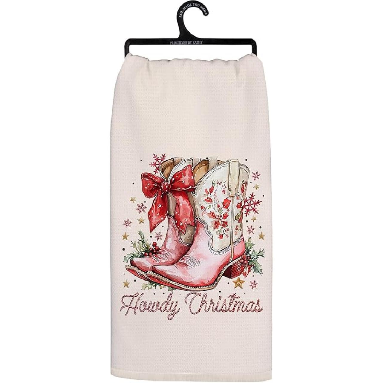 Western Christmas Cowgirl Kitchen Towels, Coquette Pink Bow Cowgirl Bow Decorative Hand Towels for Bathroom, Western Holiday Xmas Dish Tea Towel for Sd-9