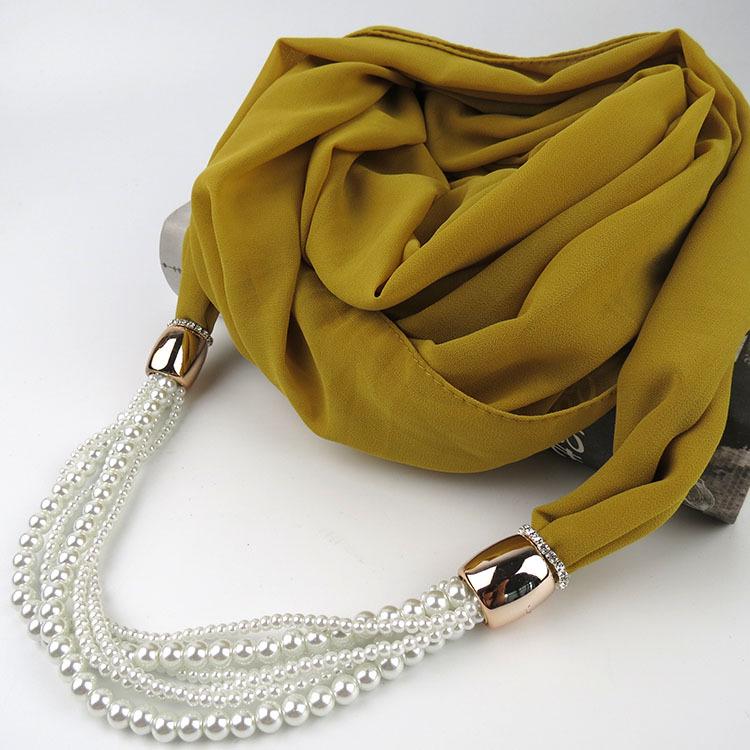Chiffon Scarf with Pearl Tassel Decor Women's Fashion Lightweight Wrap Shawl