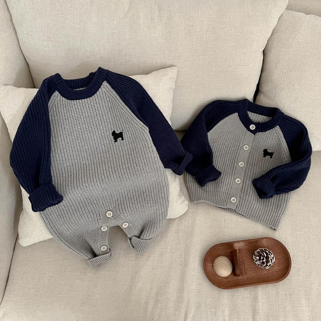 Stylish Color Block Knitted Romper for Baby Boys - Cute Autumn/Winter Onesie Jumpsuit