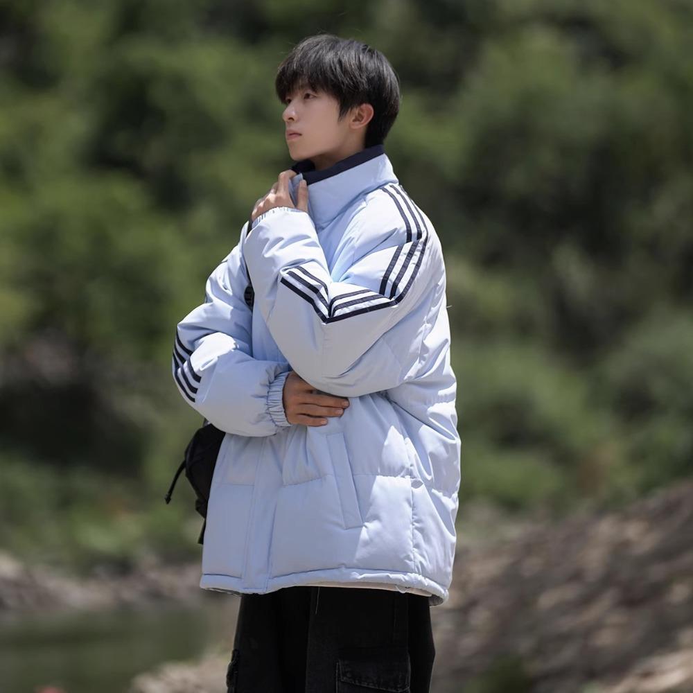 American striped stand-up neck cotton-padded jacket for men in winter loose ruffian handsome warm bread jacket jacket tide