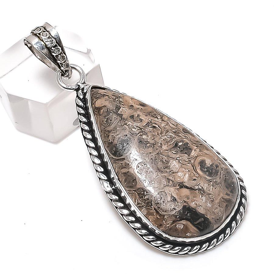 

Natural Turritella Fossil 925 Sterling Silver Jewelry Pendant 2.21 b4U93