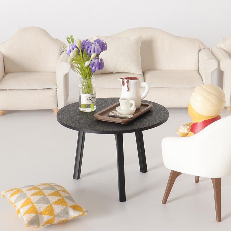 1/12 Dollhouse Simulation Mini Black Round Table Model Dollhouse Living Room Furniture Decoration Dolls House Pretend Play Toys