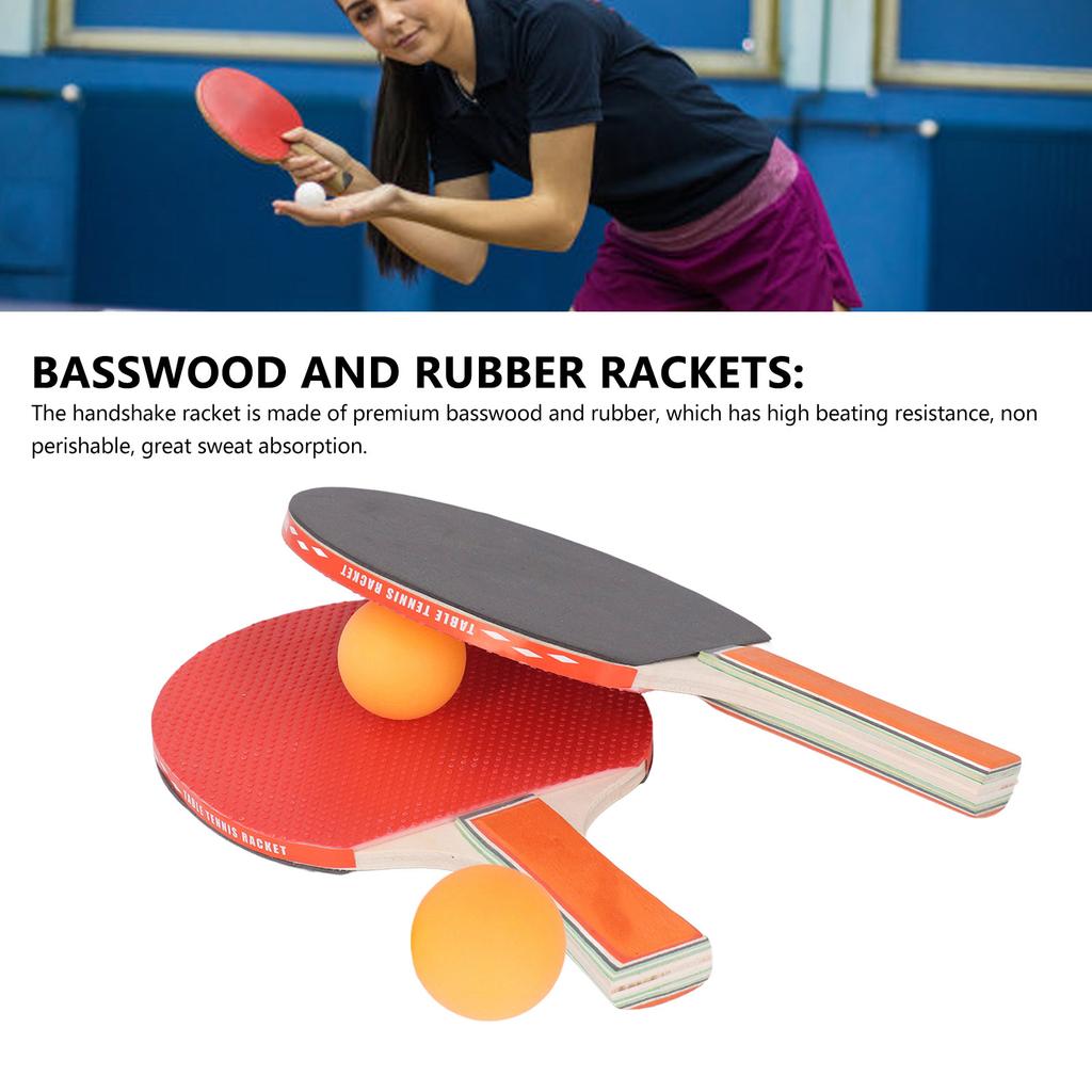 2PCS Table Tennis Paddles and ABS Balls Portable Basswood Handshake Table Tennis Rackets Accessories Set for Professional