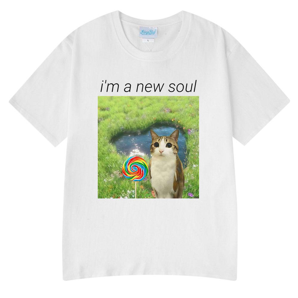 Cat Owl Lollipop Funny Meowl Meme Im A New Soul Tshirts Unisexs Clothing Fashion Tee Tops Harajuku Short Sleeves Cotton T Shirts