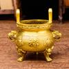 Exquisitely crafted brass , three-legged incense burner worship, small size for home use, golden and jad