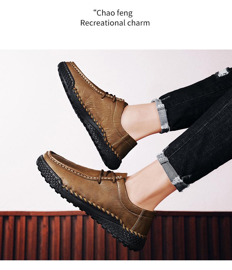 Handmade Men's Soft Sole Leather Loafers - Winter Casual Flat Large Size